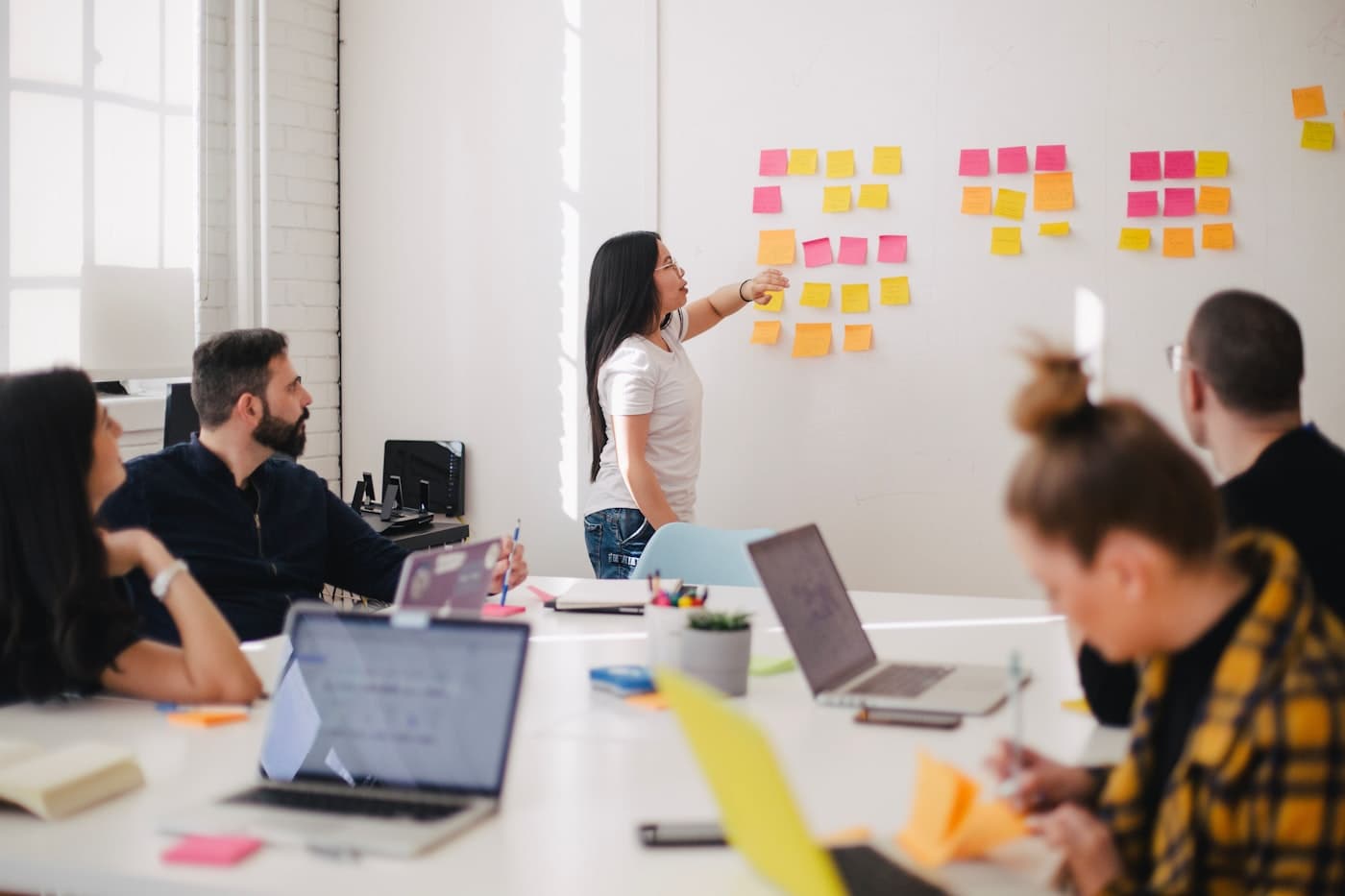 Team collaborating at a desk